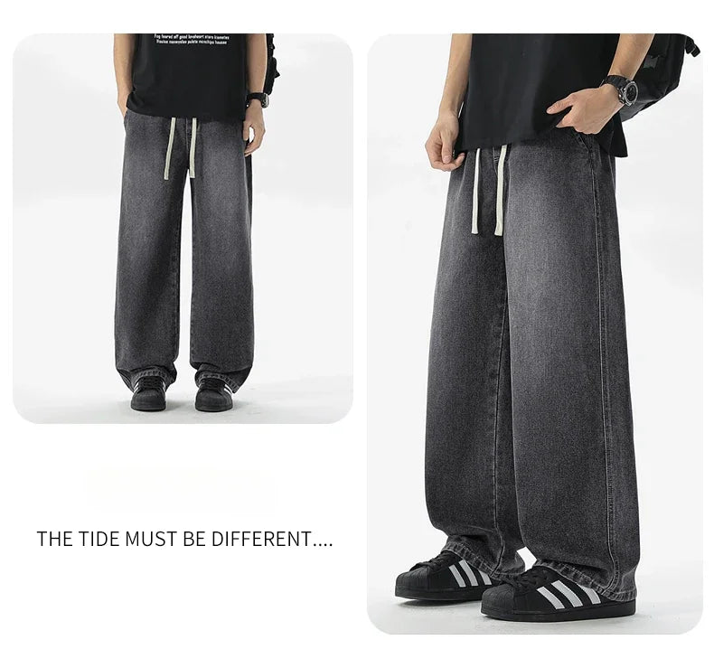 Men's Jeans American Loose Wide-leg Loose Straight Casual Trousers Street Hip-hop Baggy Jeans Black Grey  Blue Streetwear Men