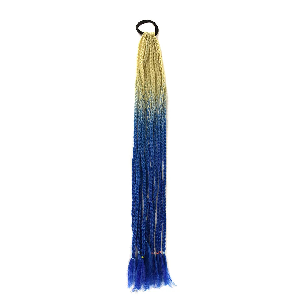 24inch Rubber Band Crochet Mixed Box Braids Plaited Ponytail Synthetic Gradient Dirty Braided Ponytail Hair Extensions for Kids