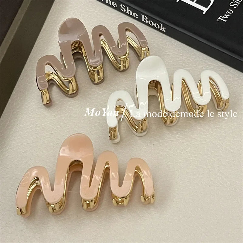 Acetate Metal Wave Grip Women's Back Half Catch Shark Clip Medium Hairpin High-Grade Hair Claw Headdress