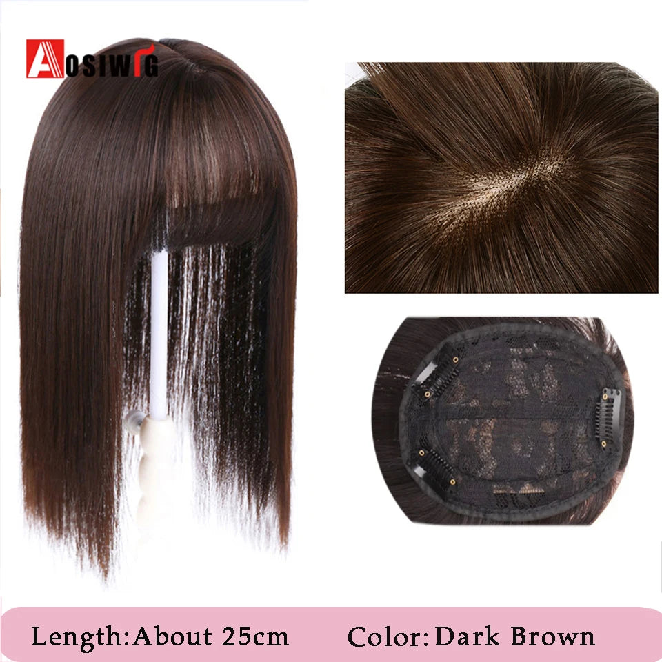 AOSIWIG Synthetic Long Straight Topper Closures Hairpiece Clip In Hair Extensions Cover White Hair Women Natural Fake Hairpiece
