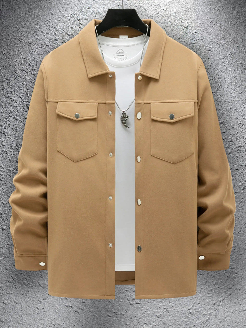 Autumn and winter men's business casual lapel single breasted solid color top fashion slim double pocket long sleeve thick jacke