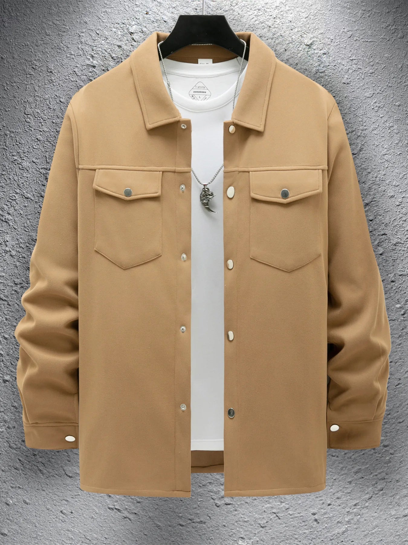 Autumn and winter men's business casual lapel single breasted solid color top fashion slim double pocket long sleeve thick jacke