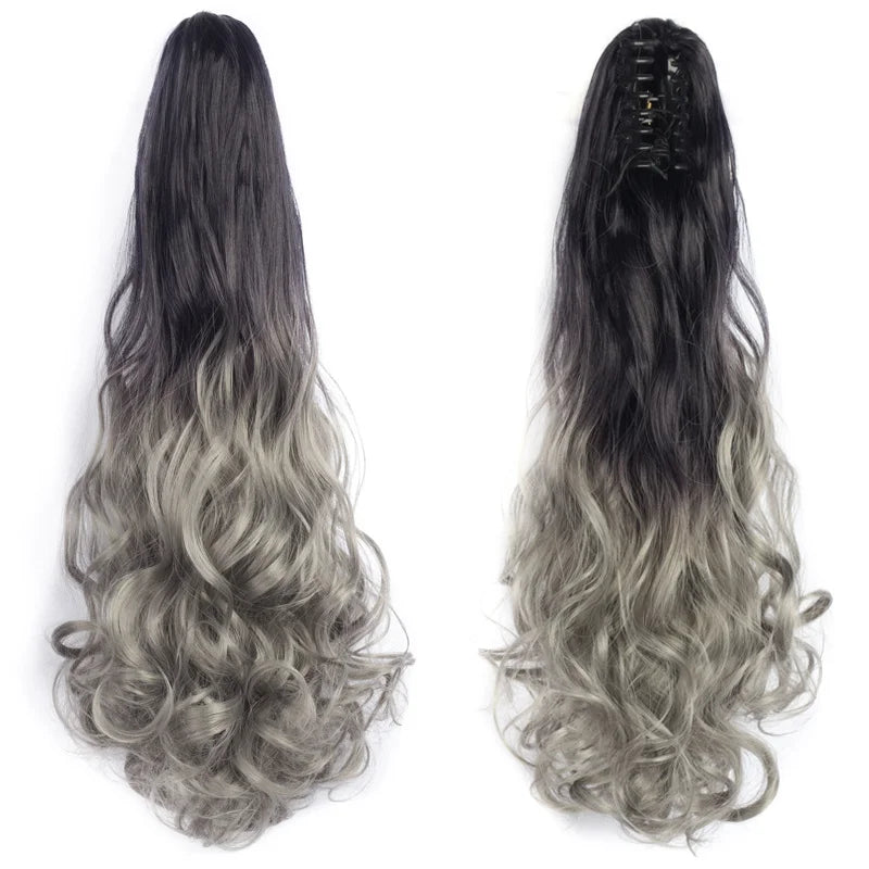 Curly Ponytail Extension Claw Clip in 24" Ponytail Hair Extension Synthetic Wavy Ponytail Extension Fluffy Natural Hairpieces