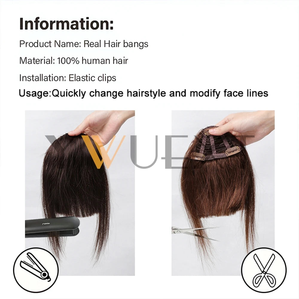 YWUEXT Blonde Clip-In Bangs Human Hair Pieces Real Natural Staight Hair 8 inch Bangs Clips in Fringe Bangs Hairpiece for Women