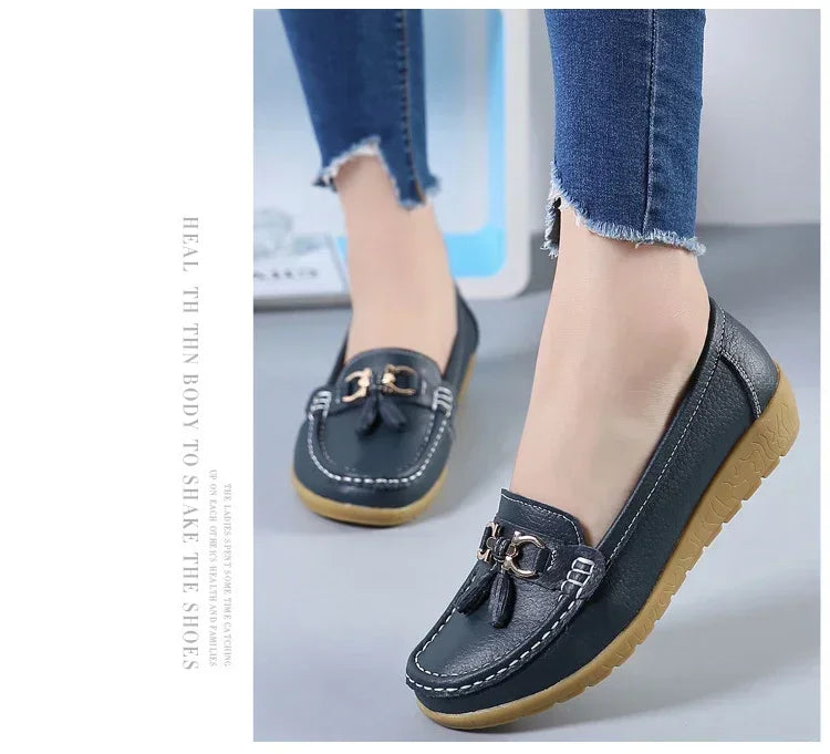 Spring Summer Breathable Casual Loafers For Women Platform Leather Comfort Wedge Moccasins Ladies Vulcanized Sneakers 44