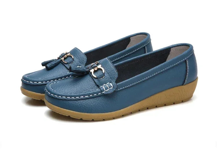 Spring Summer Breathable Casual Loafers For Women Platform Leather Comfort Wedge Moccasins Ladies Vulcanized Sneakers 44