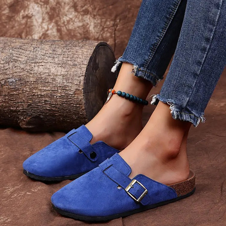 2026 Fashion Women Casual Faux Suede Slippers Wedges Heel Cork Mules Platform Clog Non Slip Sole Buckle Outdoor Home Shoes35--44