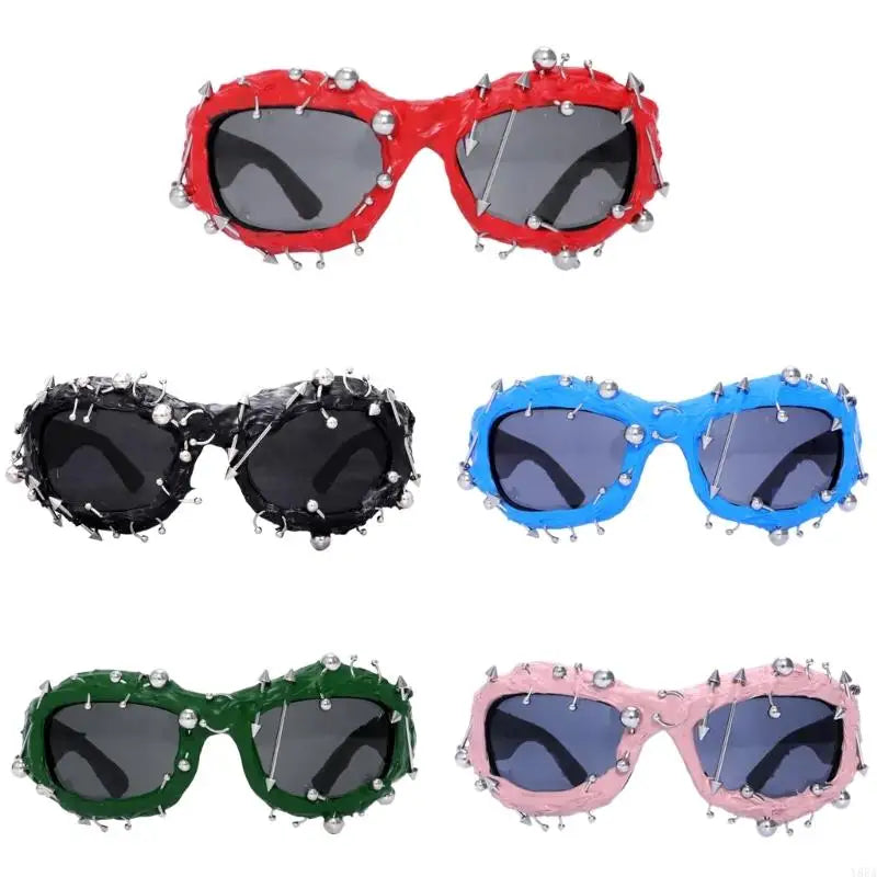 Y88A Cool Hiphop Dancing Sunglasses With Rivet Frame For Various Occasion Everyday Use and Punk Eye Glasses for Night Event