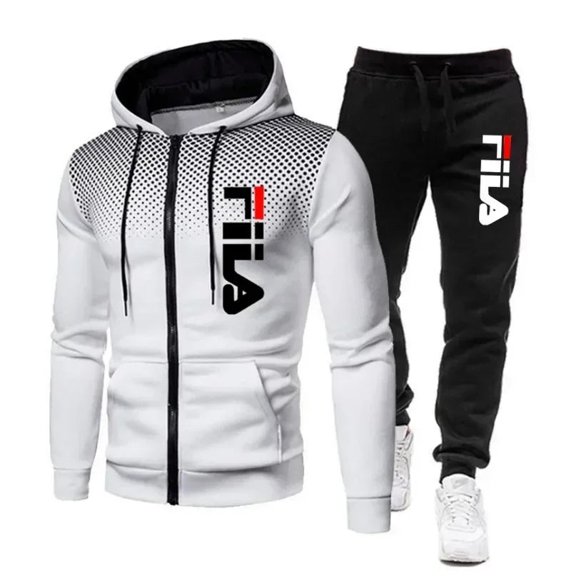 New men's casual jogging fitness sportswear set with zipper hooded jacket and pants set
