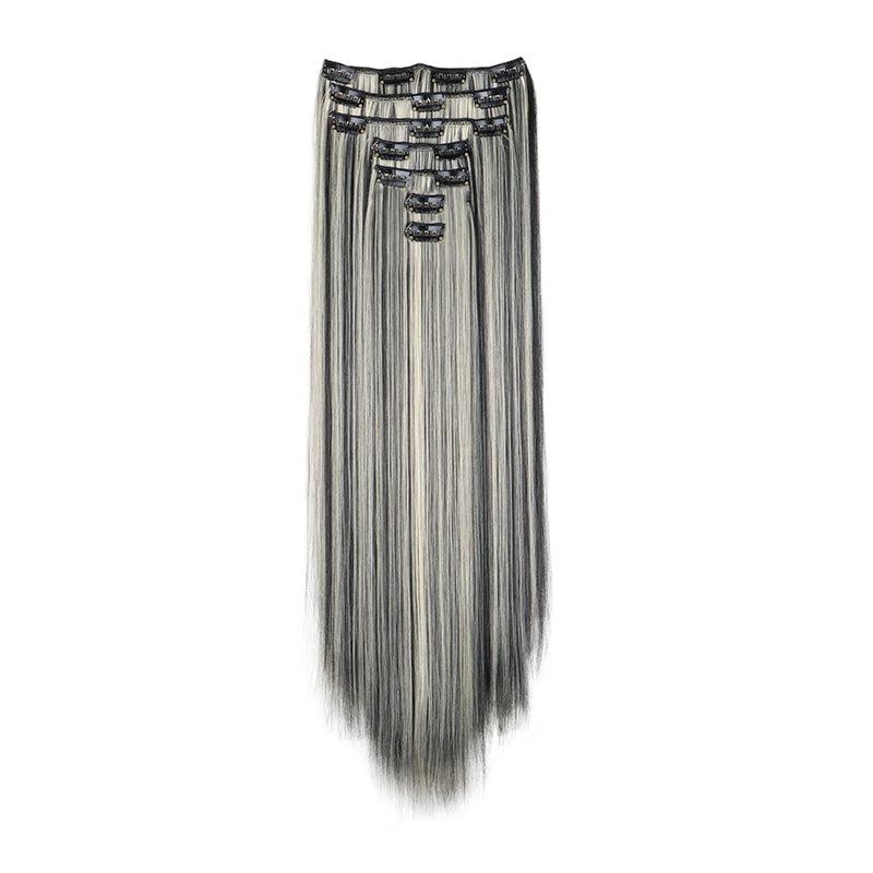 16 clips Synthetic Long Straight Hair Extensions Clips in Hair Black Brown 6Pcs/set Hairpiece for Women
