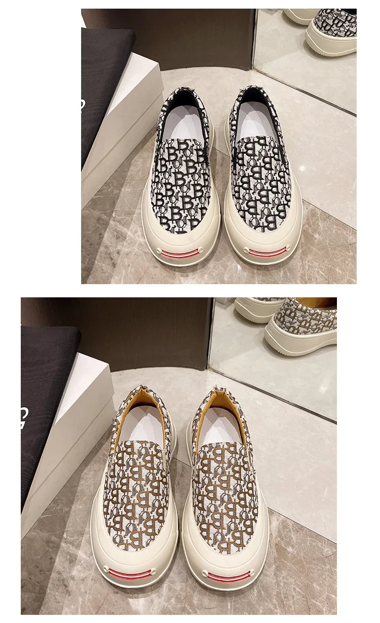 Fashion Designer Women's Platform Sneakers Casual Comfortable Ladies Flat Canvas Shoes Girls Letter Printing Slip-on Loafers