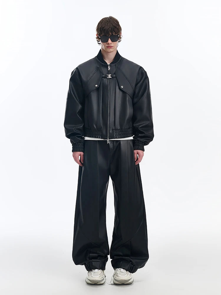 Mauroicardi Spring Autumn Cool Handsome Pu Leather Bomerb Jacket Men Zipper Runway European Fashion Luxury Designer Clothes 2025