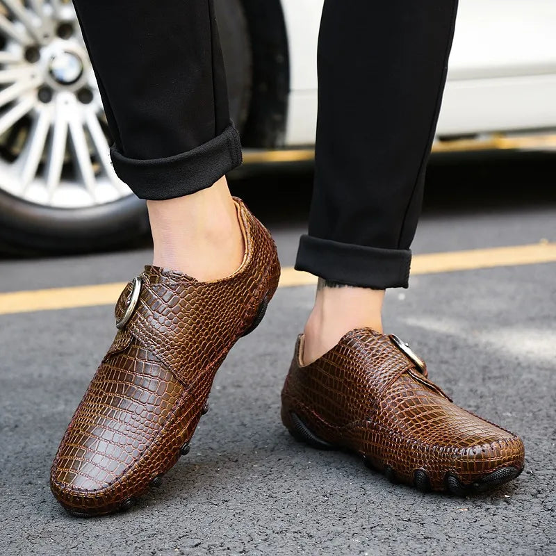 Crocodile Skin Loafer Shoes Men Genuine Leather Slip-on Moccasins Handmade Male Outdoor Casual Shoes Drive Walk Luxury Leisure