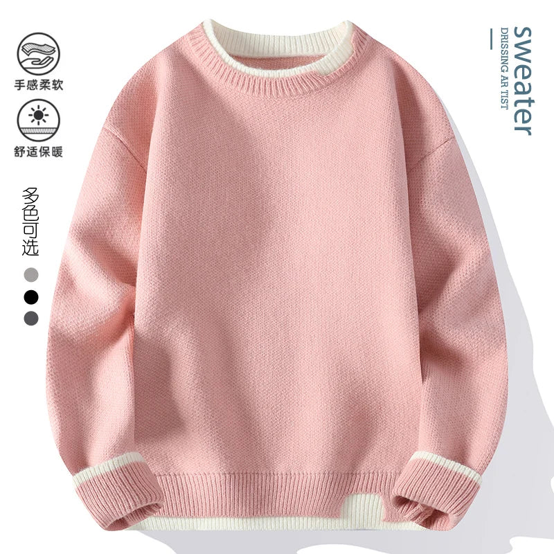 men round neck Solid color knitwear Men's High-Quality Fashion Trend Sweater Autumn/Winter Men Casual Comfortable Warm Sweaters