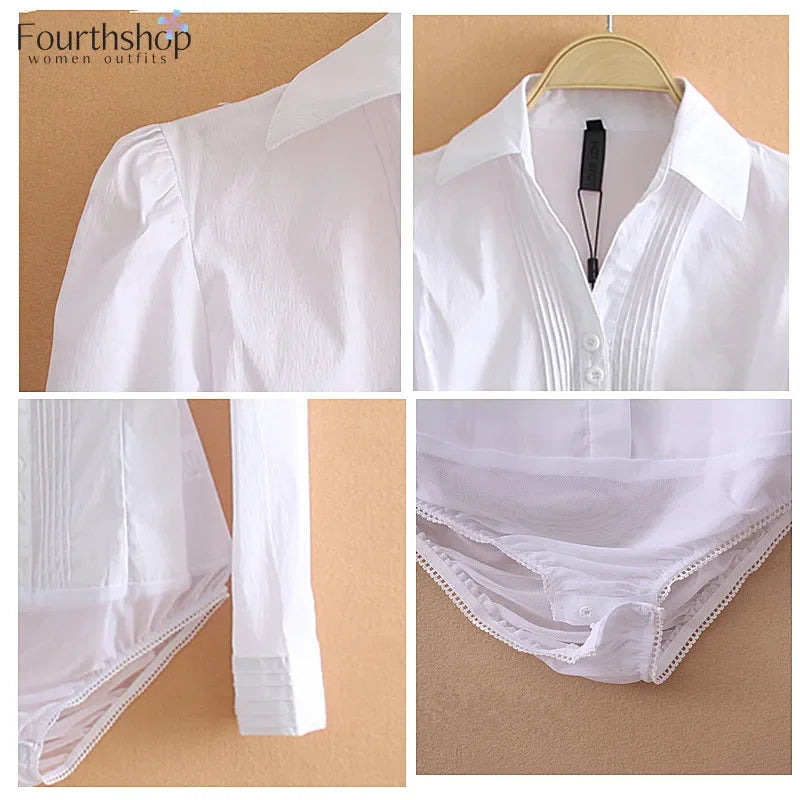 Office Work Outfits Long Sleeve And Short Sleeve Bodysuits White Shirts Black Blouses Fashion Rompers Elegant Overalls For Women