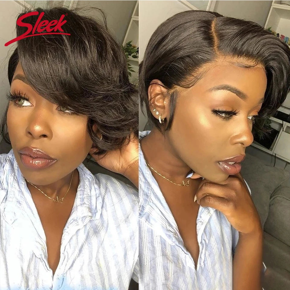 Sleek Blond 613 Short Pixie Cut Bob Wigs Lace Front T Part Human Hair Wigs Black Dark Wigs Brazilian Straight Grey Remy Hair Wig