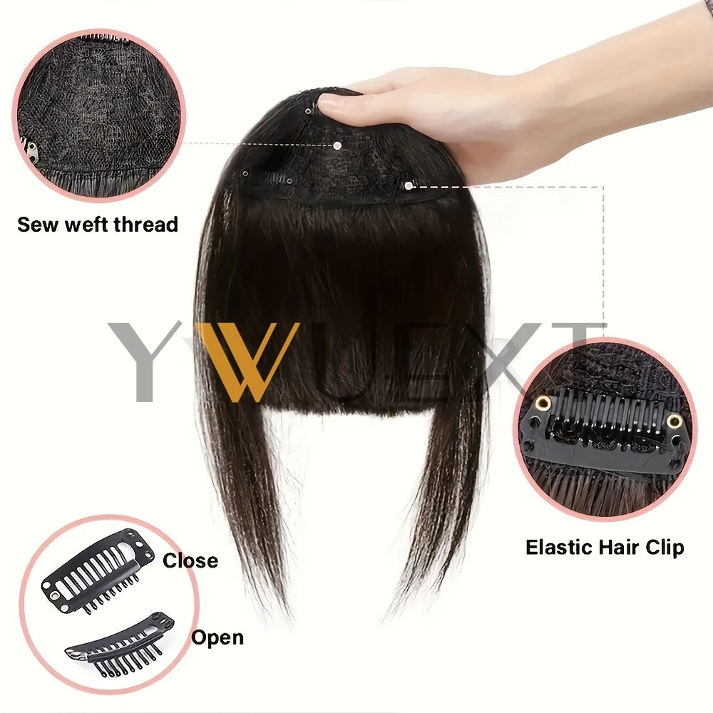 YWUEXT Blonde Clip-In Bangs Human Hair Pieces Real Natural Staight Hair 8 inch Bangs Clips in Fringe Bangs Hairpiece for Women