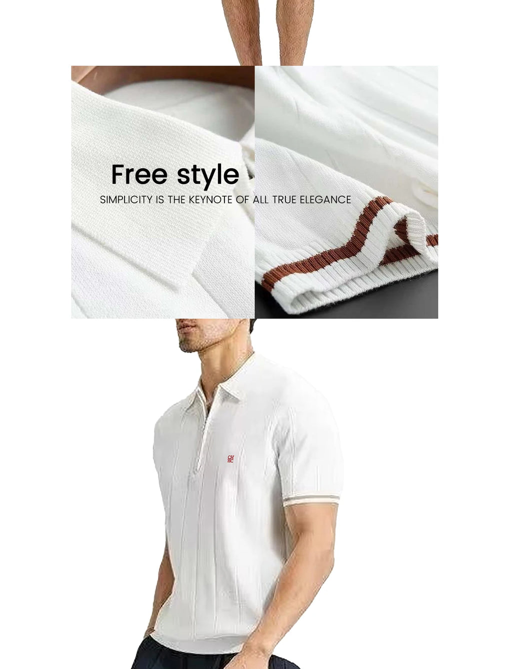 CHCH Men's Polo Shirt Summer Ribbed Knitted Breathable Cool Texture Polo Shirt