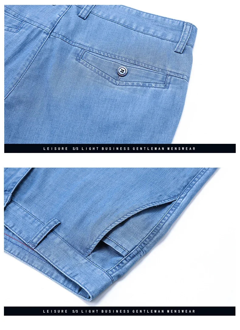 2024 New Men's Thin Lyocell Fabric Loose Jeans Light Blue Business Fashion Stretch Denim Trousers Male Clothing Brand Pants