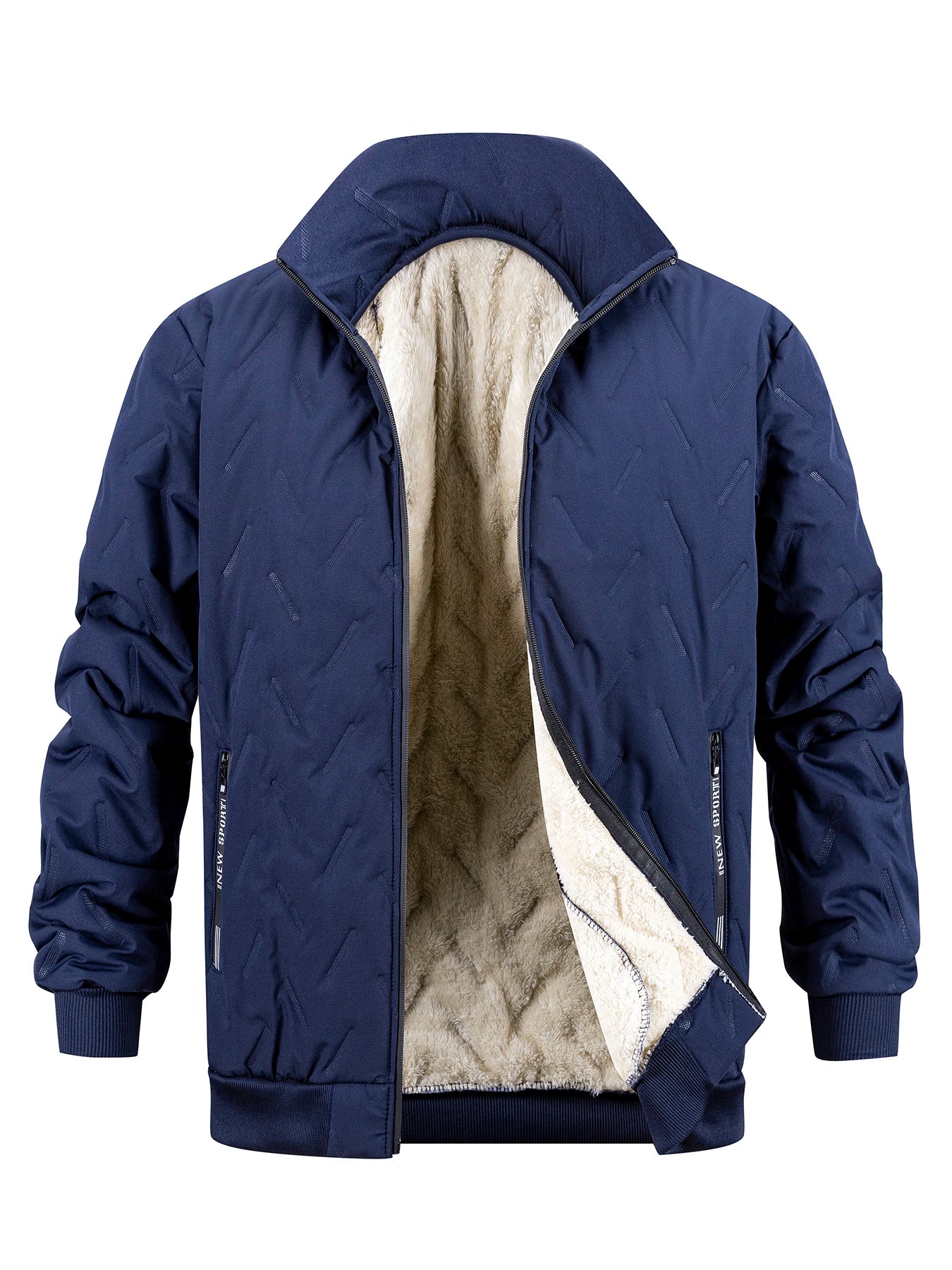 Winter Men's Zipper Stand Collar Jacket Male Casual Warm Thickened Fleece Lined Jacket Coat Streetwear Men Windproof Warm Coat