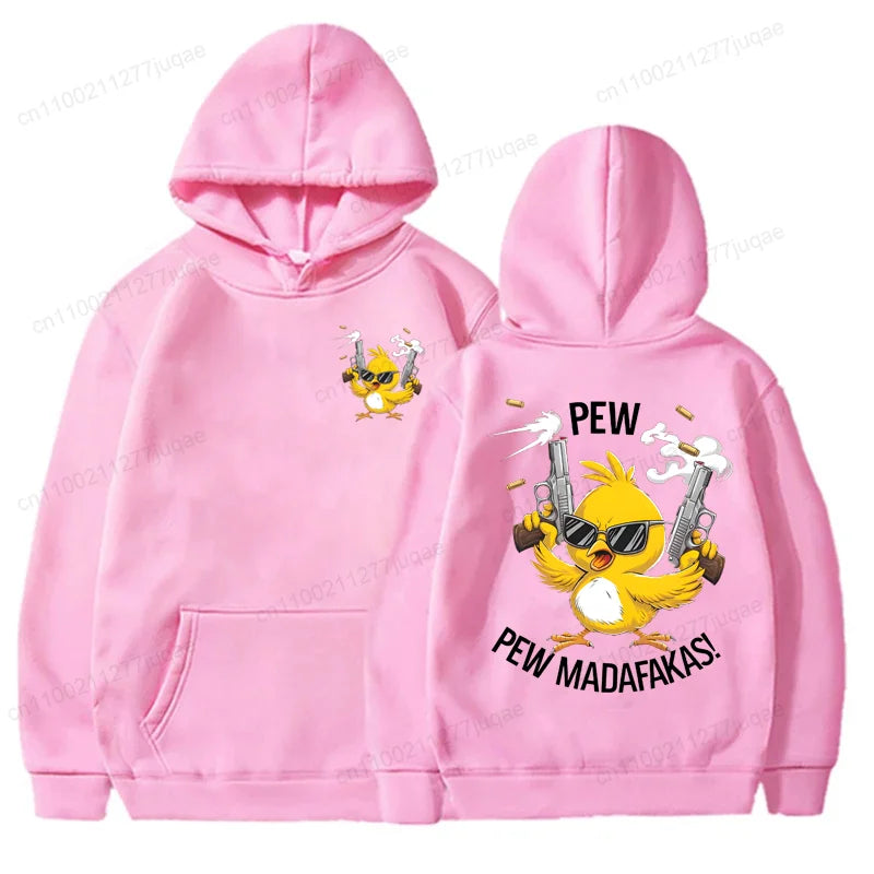 Pew Pew Madafakas Men's Hoodies Cute Chick Funny Graphic Sweatshirts Tops Trendy Streetwear Male Oversized Hooded Hoodie Clothes