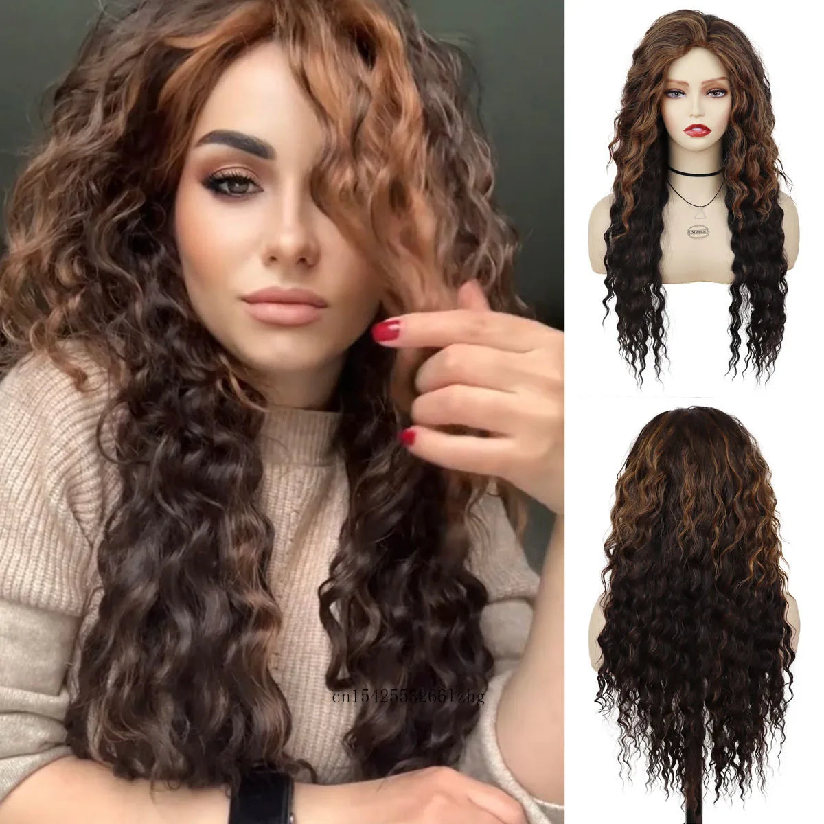 GNIMEGIL Synthetic Grey Hair Long Water Wave Wigs for Women Natural Fluffy Curly Wave Wig Cosplay Halloween Party Heat Resistant