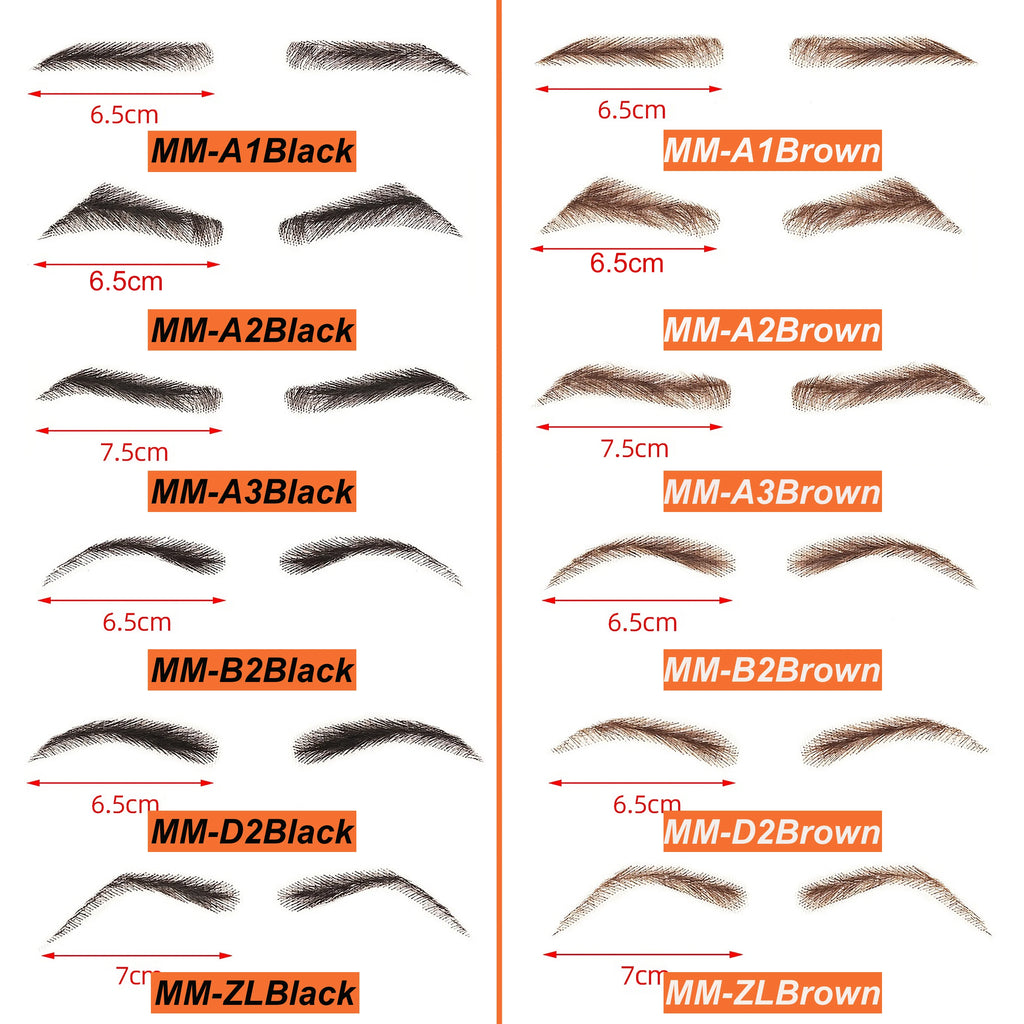 6 New Styles Invisible Natural Black Fake Eyebrows For Adult Males and Females 100% Human Hair Handtied Lace Base Natural Growth