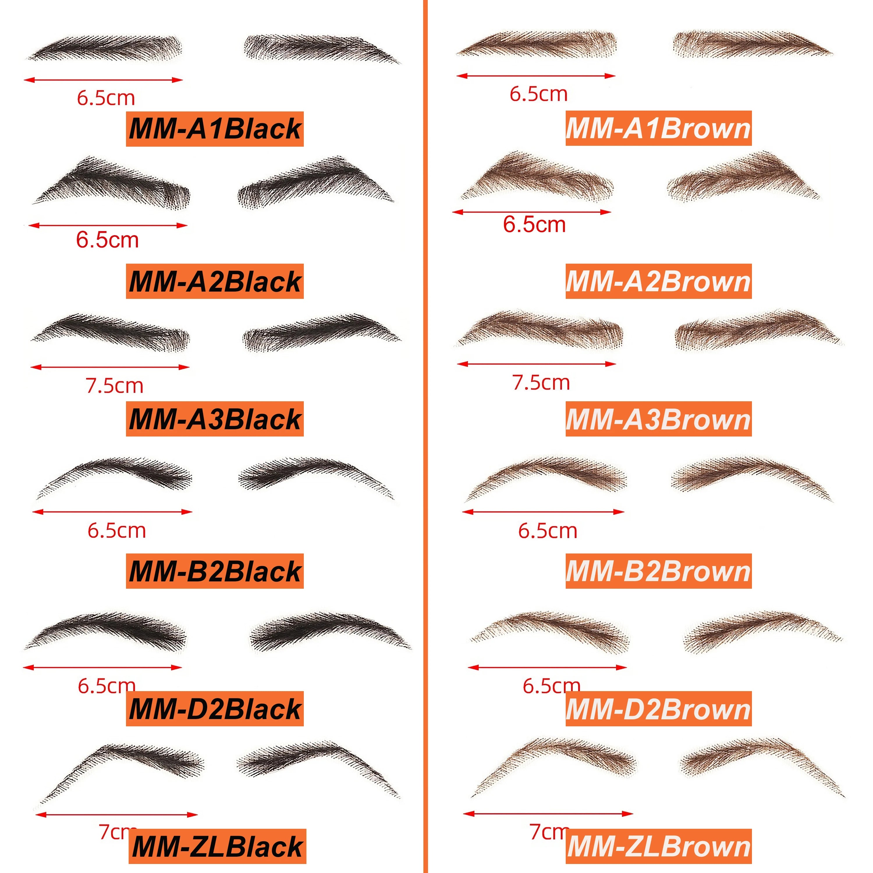 6 New Styles Invisible Natural Black Fake Eyebrows For Adult Males and Females 100% Human Hair Handtied Lace Base Natural Growth