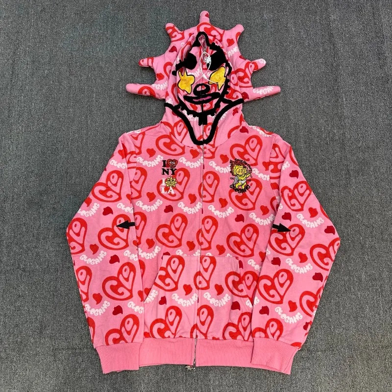 Unisex Glo Gang Zip Hoodie Cartoon Graphic Print Street Style Cozy Casual Wear