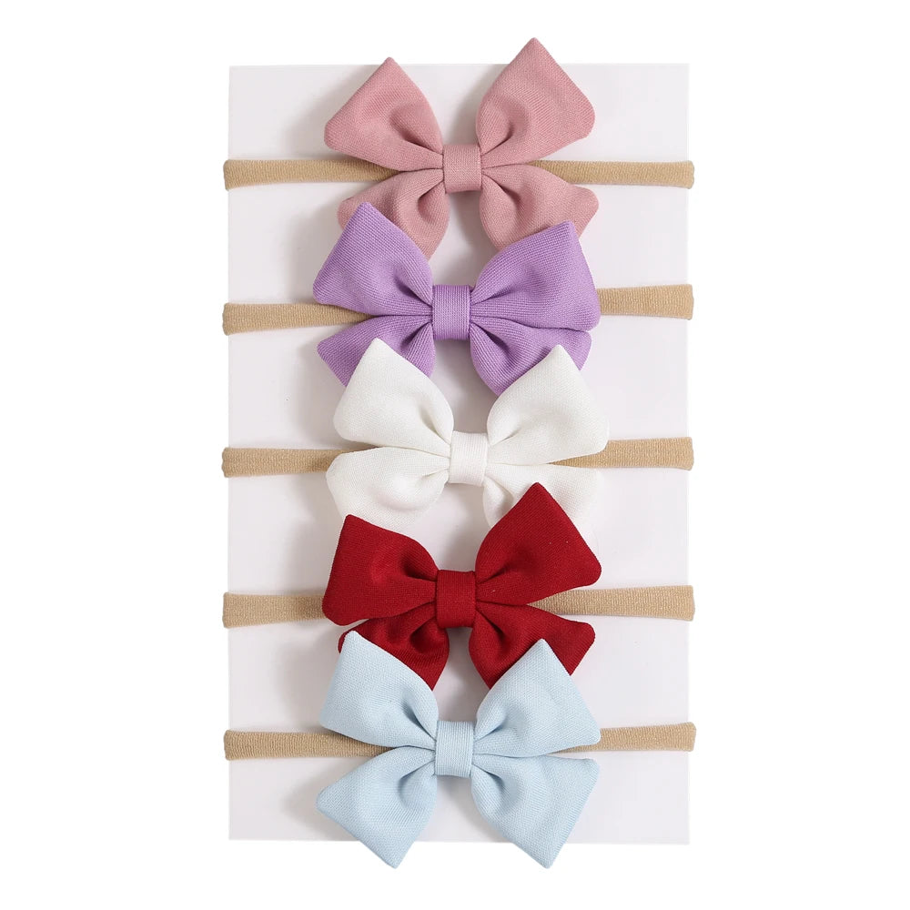 5Pcs/Lot Baby Headband for Baby Girls Soft Nylon Elastic Solid Color Hairband Print Hair Bow Kids Headwear Baby Hair Accessories