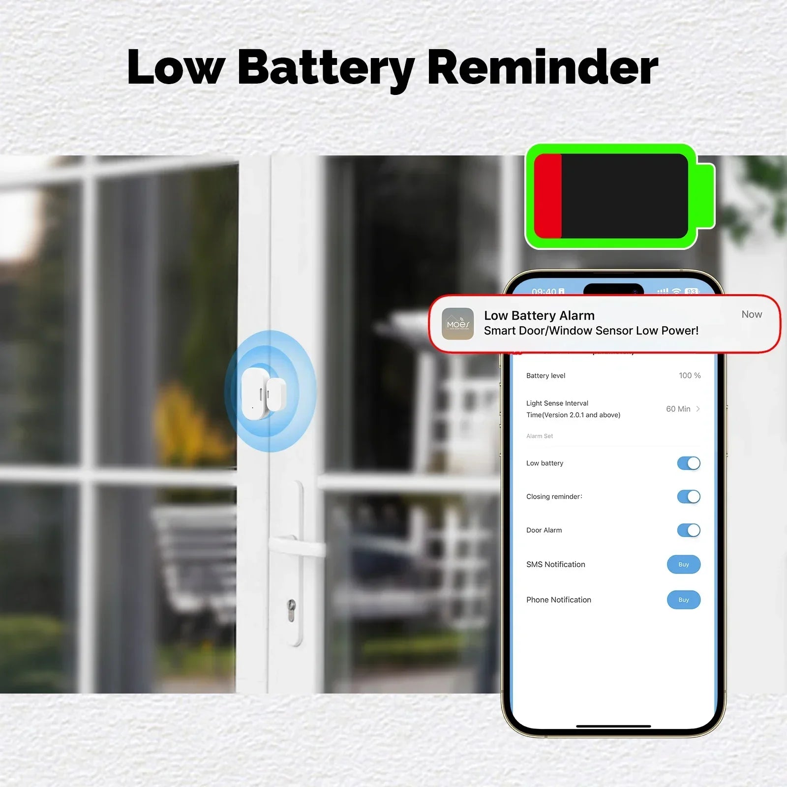 MOES Tuya ZigBee Wireless Smart Door Window Sensor Open Close Detector Light Sensing APP Notification Smart Life Home Security