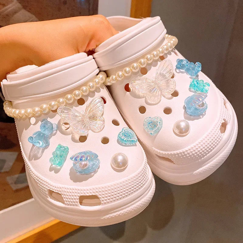 12/14PCS Advanced Bow Shoe Decorations Shoe Charms Set Pearl Butterfly Shoe Decoration DIY Detachable Buckle Shoes Accessories