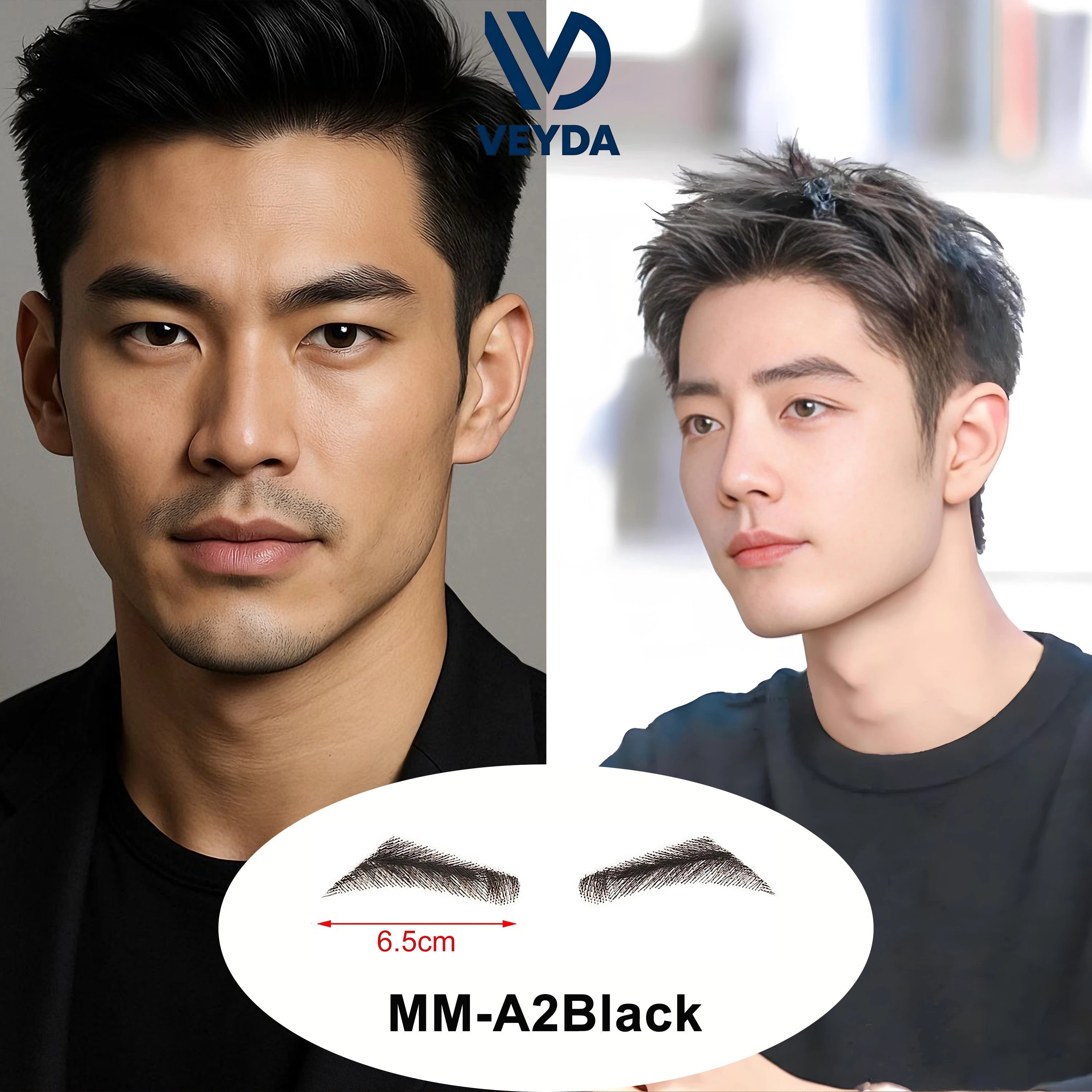 6 New Styles Invisible Natural Black Fake Eyebrows For Adult Males and Females 100% Human Hair Handtied Lace Base Natural Growth