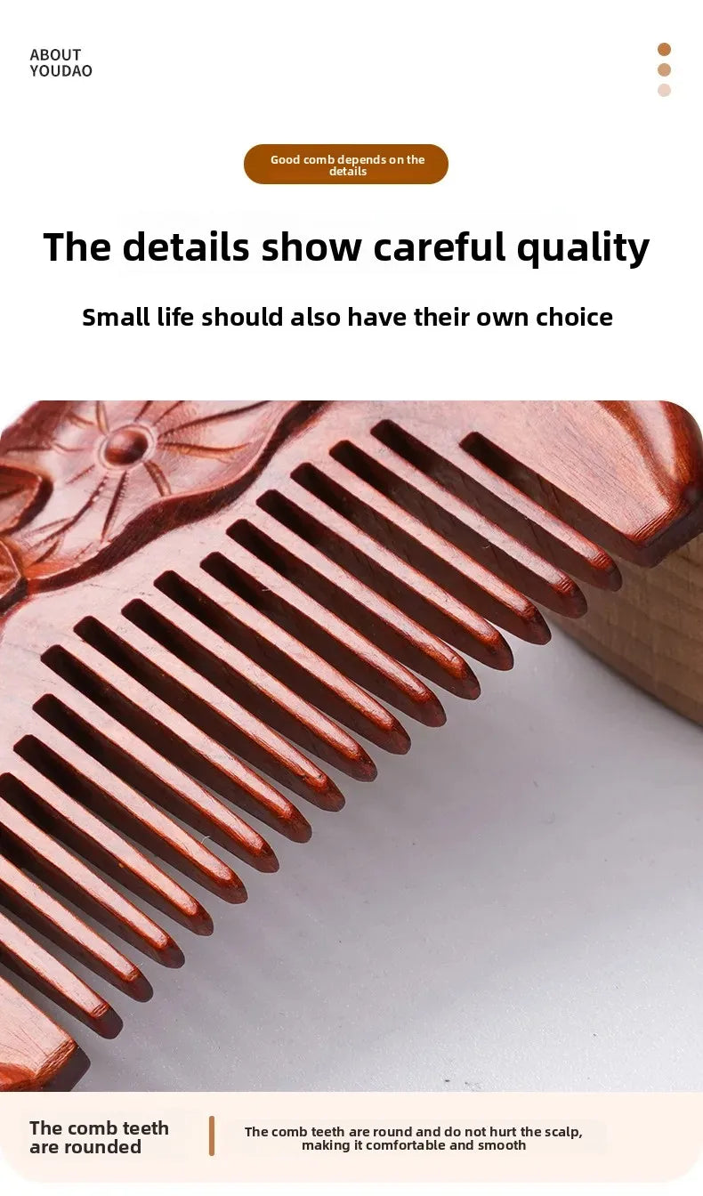 Portable Mini Ebony Wood Comb Chinese Style Carved Travel Souvenir Popular Hairdressing Professional Comb Made in China