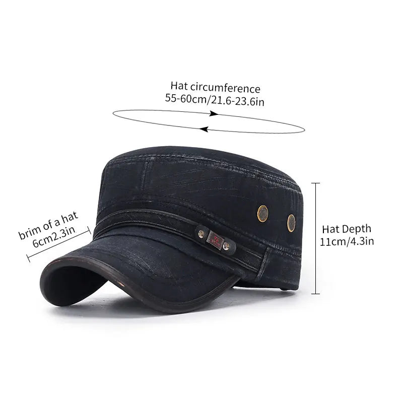 Unisex Baseball Cap Vintage Cadet Top Cap Washed Cotton Fashion Adjustable Flat Top Hat for Men Women