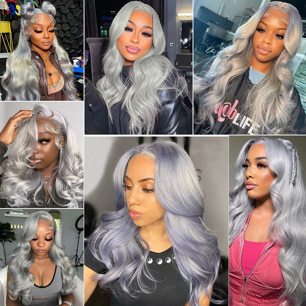 Silver Gray Body wave Lace Frontal Human Hair Wigs Ash Blonde 13x4 HD Colored Body Wave 13x6 Front Human Lace Hair Wig For Women