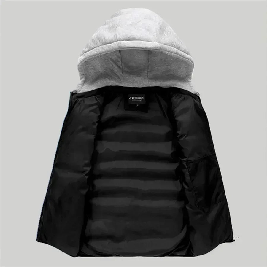 Men's Padded Vest Autumn Winter Hooded Jackets Outerwear Thick Warm Sleeveless Parka Coat Casual Men Clothing Male Slim Tops