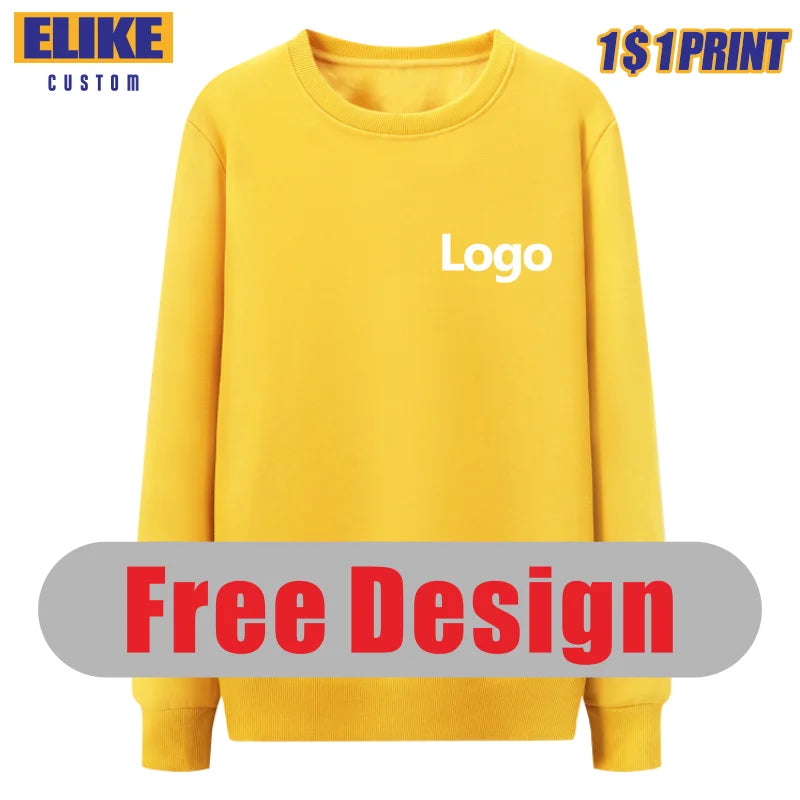 Elike Cotton Round Neck Sweater Custom Logo Printed Personal Group Brand Embroidery Design Men and Women 8 Colors