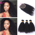 12A Afro Kinky Curly Human Hair 3 Bundles with 4x4 Lace Closure Virgin Human Hair Weaves 3 Bundles with 1 Closure 4Pcs Lot 8-24'