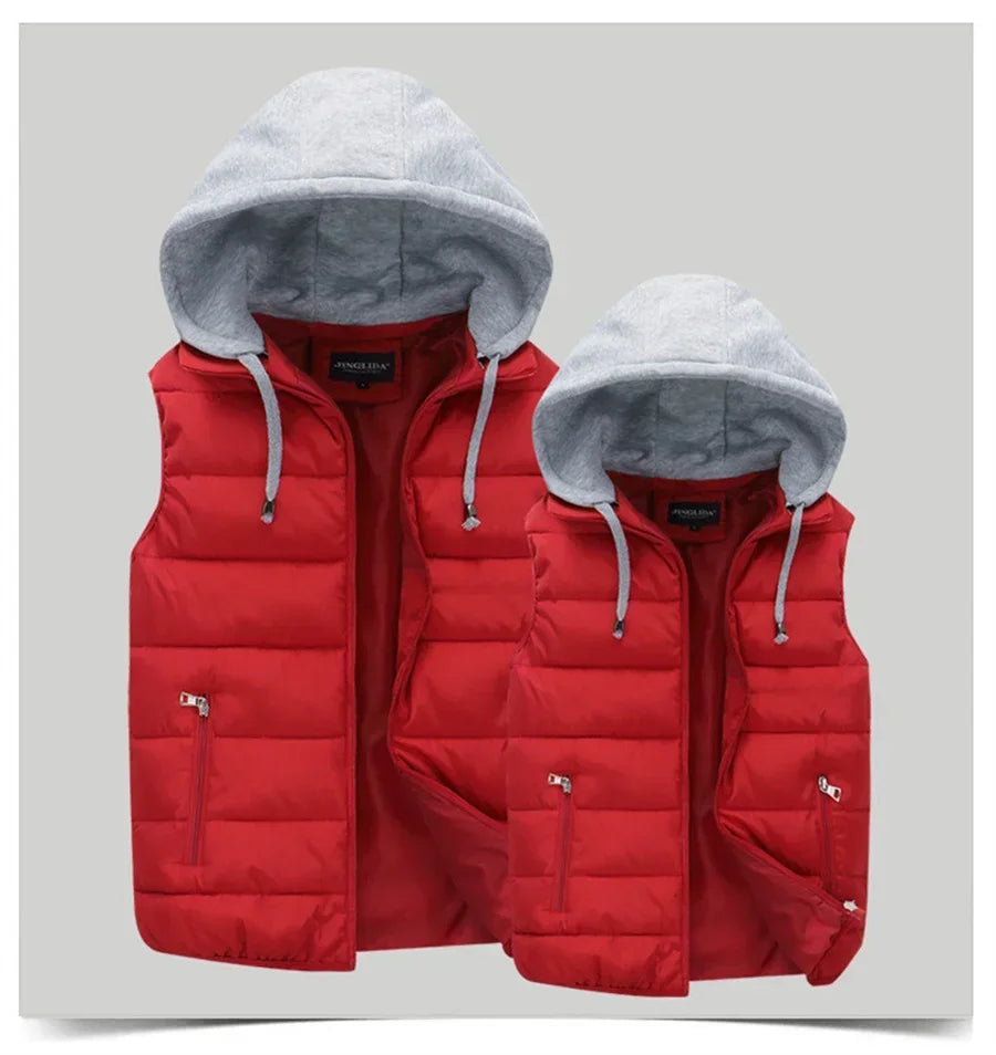 Men's Padded Vest Autumn Winter Hooded Jackets Outerwear Thick Warm Sleeveless Parka Coat Casual Men Clothing Male Slim Tops