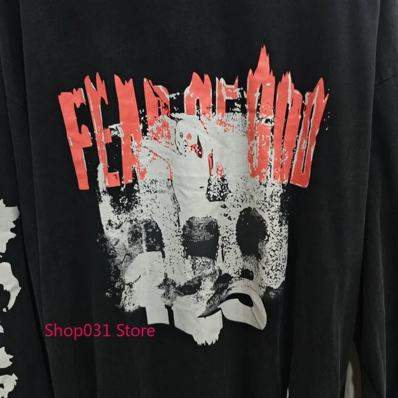 R123 Long Sleeve T Shirt Vintage Washed 100% Cotton Loose Fit Casual Mens Pullover  oversized t shirt