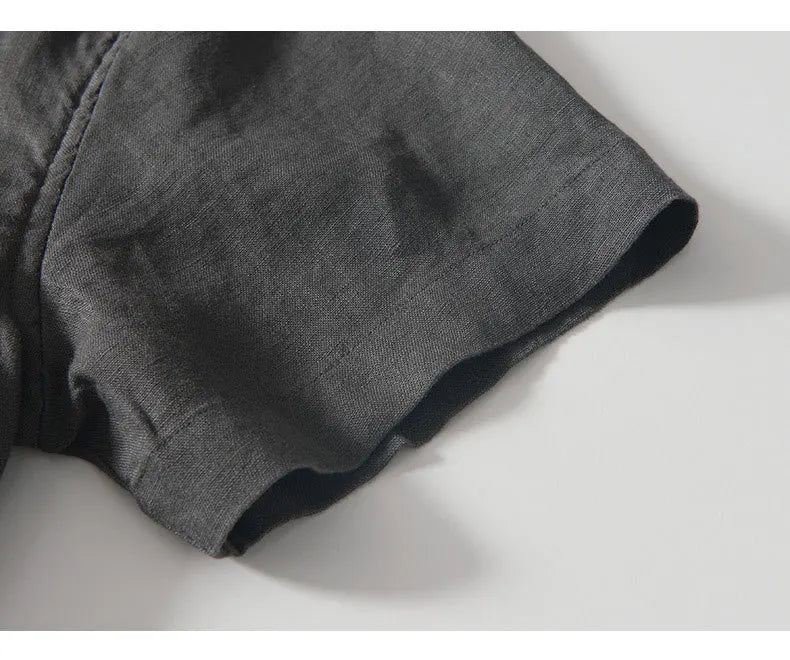 Summer New Casual Short Sleeve Shirts for Men Slim 100% Linen Streetwear Solid Color Men Clothing BL994