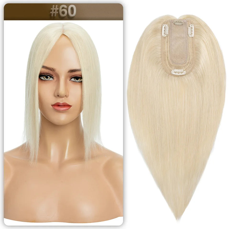S-noilte 7x13cm Real Hair Toppers Silk Base Natural Hair Wig 100% Human Hair Prosthesis woman Brown Wigs Clip In Hair Extensions