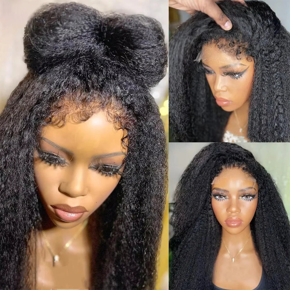 4C Edges Curly Baby Hair Wig Kinky Straight 13x6 HD Lace Frontal Wig Human Hair Yaki Straight 13x4 Lace Front Human Hair Wigs