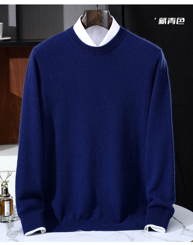 Autumn/Winter Men's 100% Pure Cashmere Pullover Business Casual Solid Knitted Sweater Loose Round Neck Tops Thick Warm Jumper