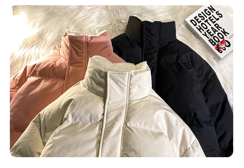 Warm Fleece Winter Lined Puffer Jackets Men Thick Parkas Casual Man Padded Down Outwear Zipper Long Sleeve Outdoor Couple Coat