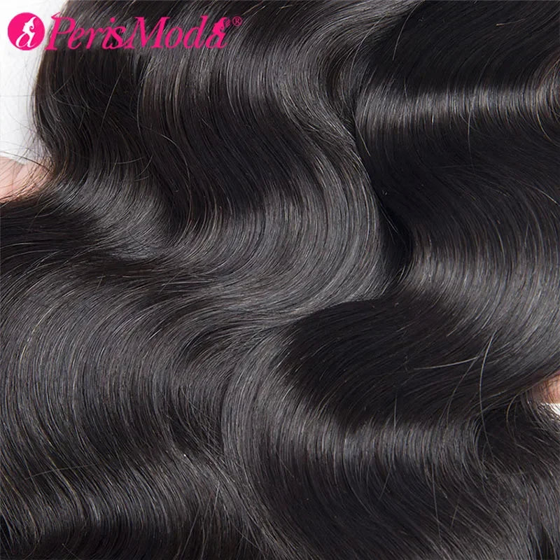 PerisModa Body Wave Human Hair Bundles With Closure 5x5 Transparent Lace 4×4 Brown Lace Brazilian Remy 12A Human Hair Extensions