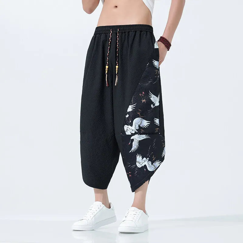 Summer Shorts Men Japanese Style Retro Comfortable Breathable Beach Pants Men Elastic Waistband Thin Loose Harun Casual Trousers