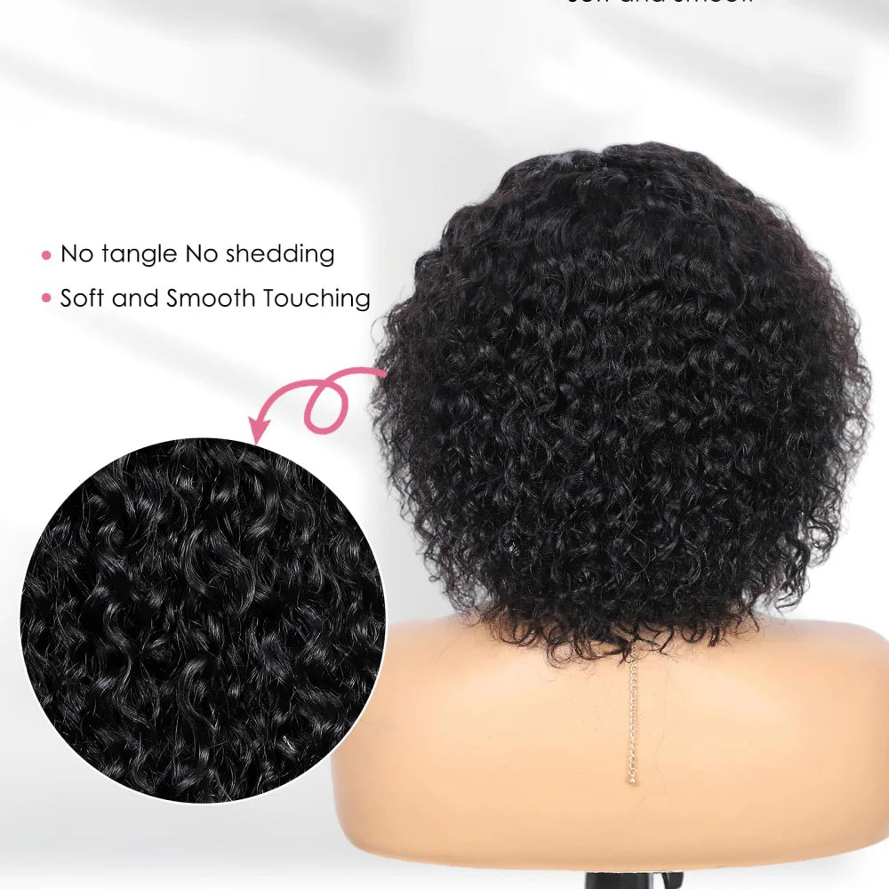Curly Bob Wig With Bangs Short Bob Curly Wig for Women Natural Color Brazilian Human Hair Deep Wave Bob Wig With Bangs 16 Inch