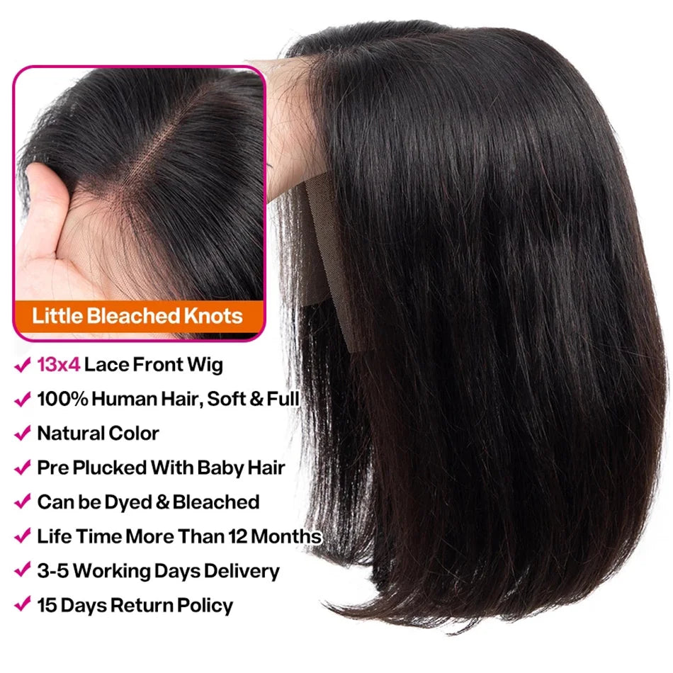 Straight Short Bob Wig Lace Frontal Human Hair Wigs Pre Plucked Brazilian Straight Bob Lace Frontal Wigs For Black Women QT Hair